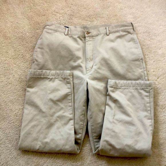 Excellent Lands End Fully Flannel Lined Khaki Tan Pants Keep Warm - Picture 1 of 5